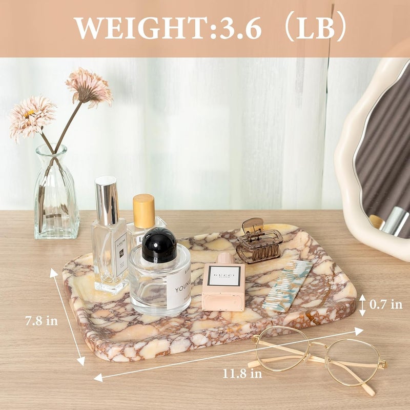 karibiber Calacatta Marble Vanity Trays, Marble Bathroom Tray Countertop, Luxury Decorative Dresser Organizer, Purple&White Natural Stone Serving Tray for Kitchen, Perfume, Jewelry Holder Storage - Image 3